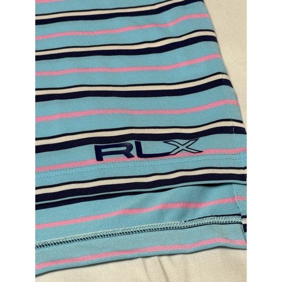 RLX Ralph Lauren Blue‎ Pink Stripe Athletic Performance Golf Polo Shirt Sz Large - Picture 7 of 10